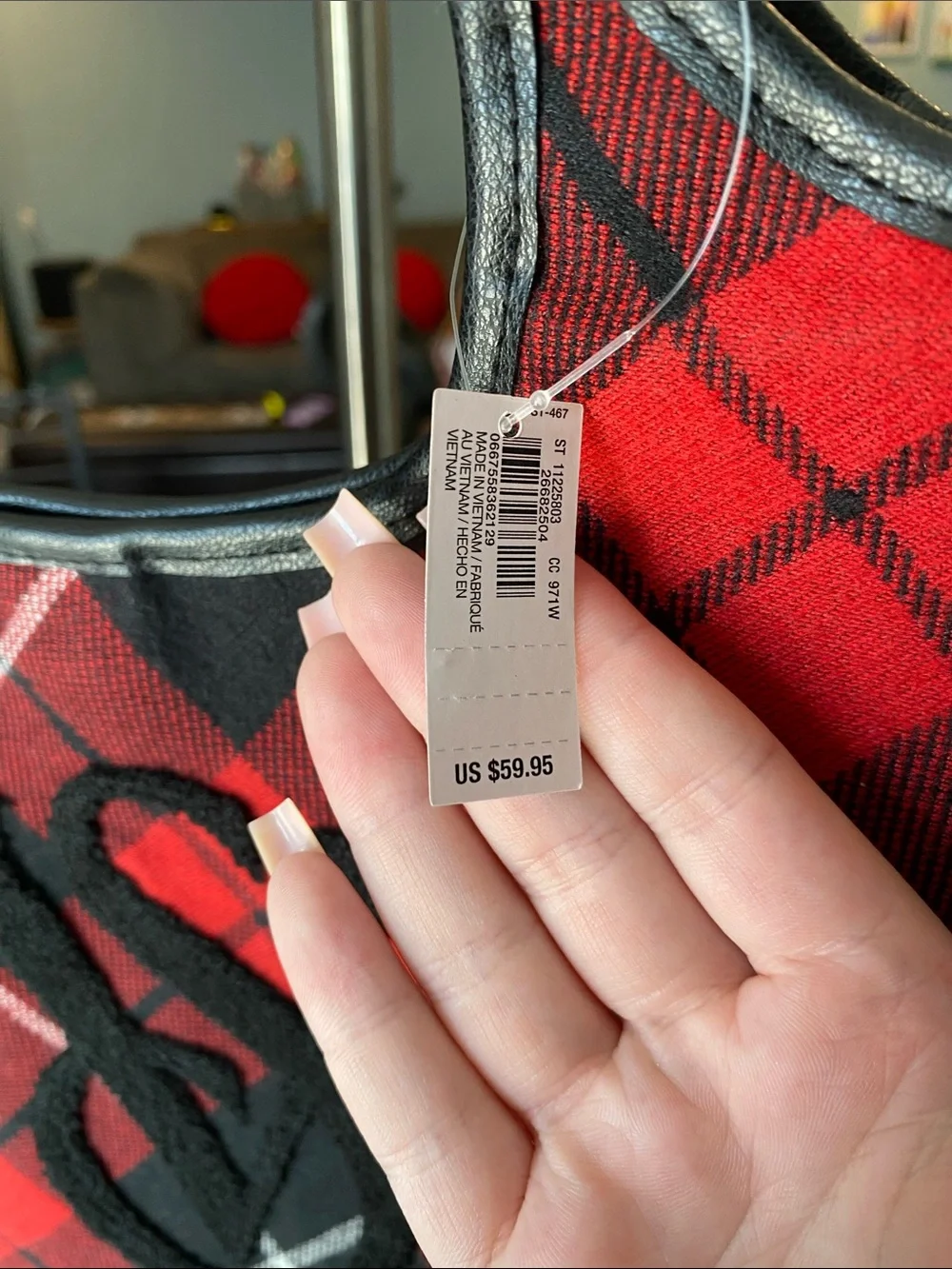 Victoria's Secret Red and Black Plaid Tote with Monogram